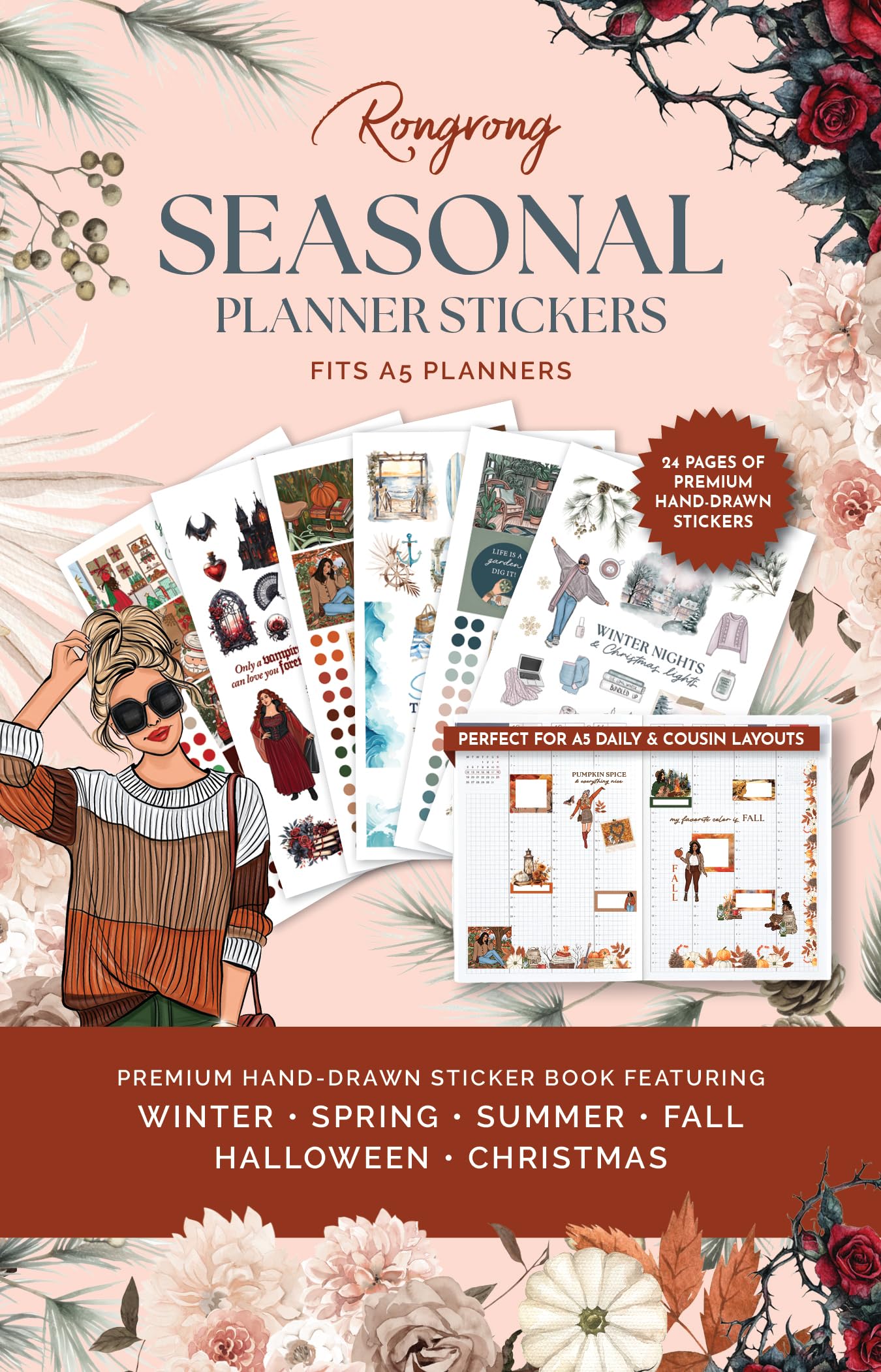 Hobonichi Compatible Seasonal Planner Sticker Book for A5 Planners & Journals – 24 Pages of Premium Hand-Drawn Seasonal & Holiday Stickers for Planning, Journaling & Scrapbooking