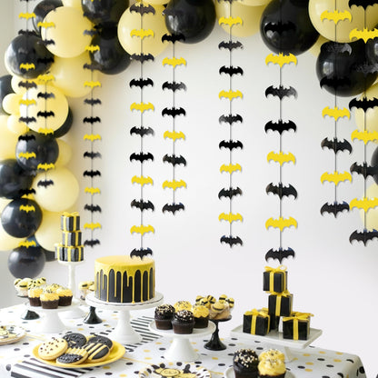 Cheerland Bat Birthday Decorations Black and Yellow Super Hero Birthday Party Supplies Bat Themed Streamers Photo Backdrop Hanging Paper Comic Book Superhero Garland Kids Party Supplies Decor 10 Pcs