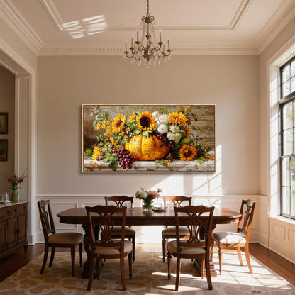 SERIMINO Oversized Wall Art, Flower Wall Art, Framed Artwork for Walls, Sunflower Botanical Prints, Pumpkin Fruit Large Painting, Rustic Pictures Wall Decor Living Room Dining Room Farmhouse 29"x57"
