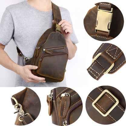 Vintage Full Grain Genuine Leather Sling Bag Men Women Crossbody Chest Shoulder Backpack Daypack Travel Hiking Deep Brown