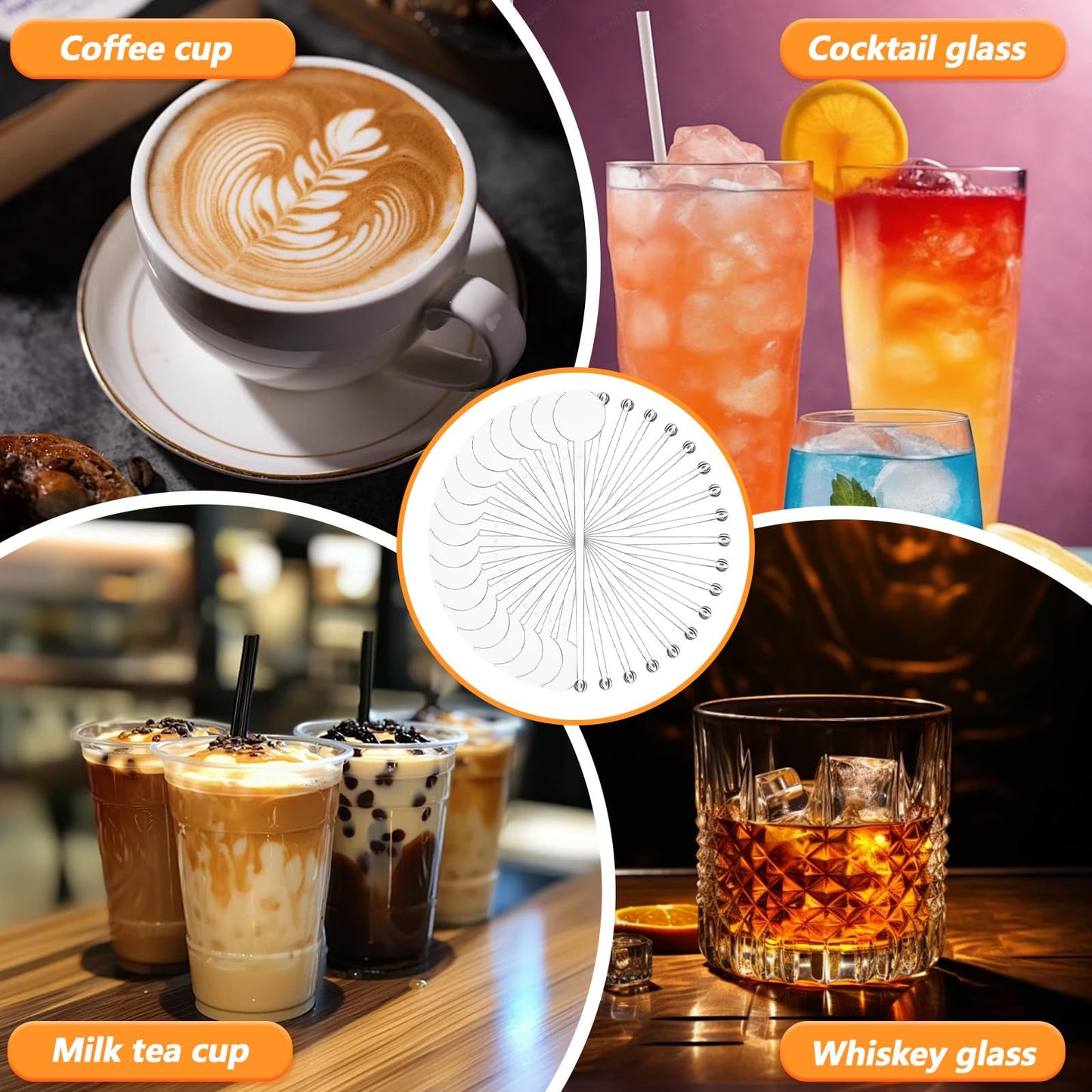 240 Pcs Cocktail Swizzle Sticks, 7.3 Inches Disposible Plastic Disc Top Drink Stirrers Clear Drinks Mixing Rod for Coffee Milk Cocktail Whiskey Beverage Bar (Clear)