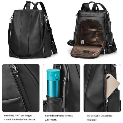 S-ZONE Leather Backpack Purses for Women Antitheft Rucksack Shoulder Bag Medium