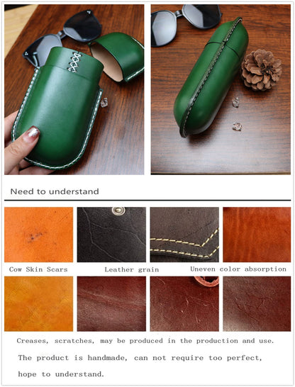 Fanyixuan Leather Glasses Case Cowhide Vintage Men And Women Nearsighted Glasses Sunglasses Travel Anti-Crush Storage Box (Green)