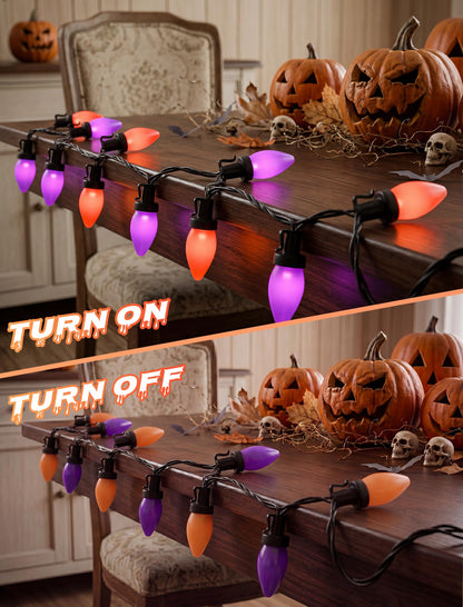 Romasaty Purple and Orange Halloween Lights, 26FT 50 Count Halloween C7 LED String Lights for Indoor/Outdoor Use, Purple Orange Lights for Patio Home Party Garden Yard-Black Wire