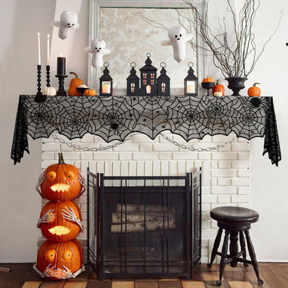 Halloween Table Runner, 2 Pcs Black Lace Spider Web Table Runner for Halloween Decor, 18 X 73 Inch Gothic Spider Lace Cover Table Runner for Dining Table Centerpiece Decor, Halloween Table Decorations