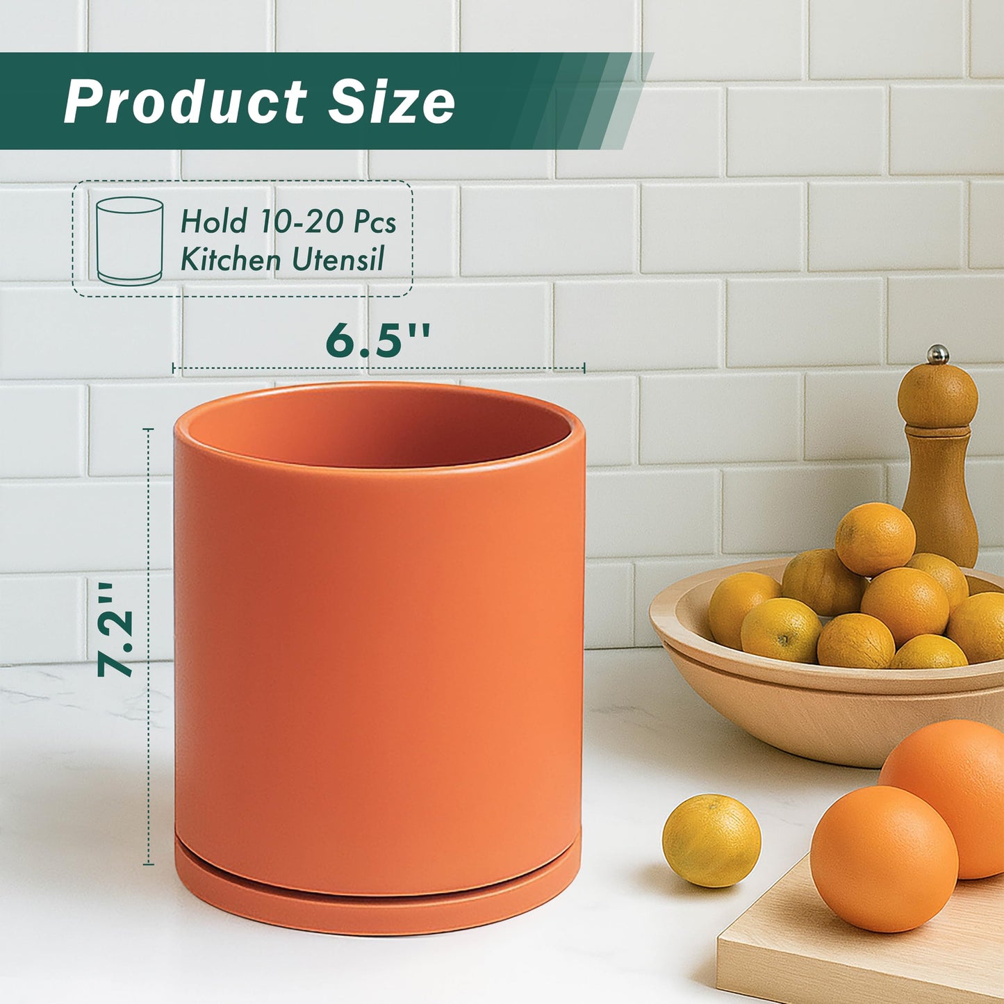 D'vine Dev 360° Rotating Utensil Holder – 7.2" Kitchen Utensil Crock for Countertop, Modern Cooking Tool Organizer for Kitchen Storage & Décor, Pumpkin, 72-X-E-2