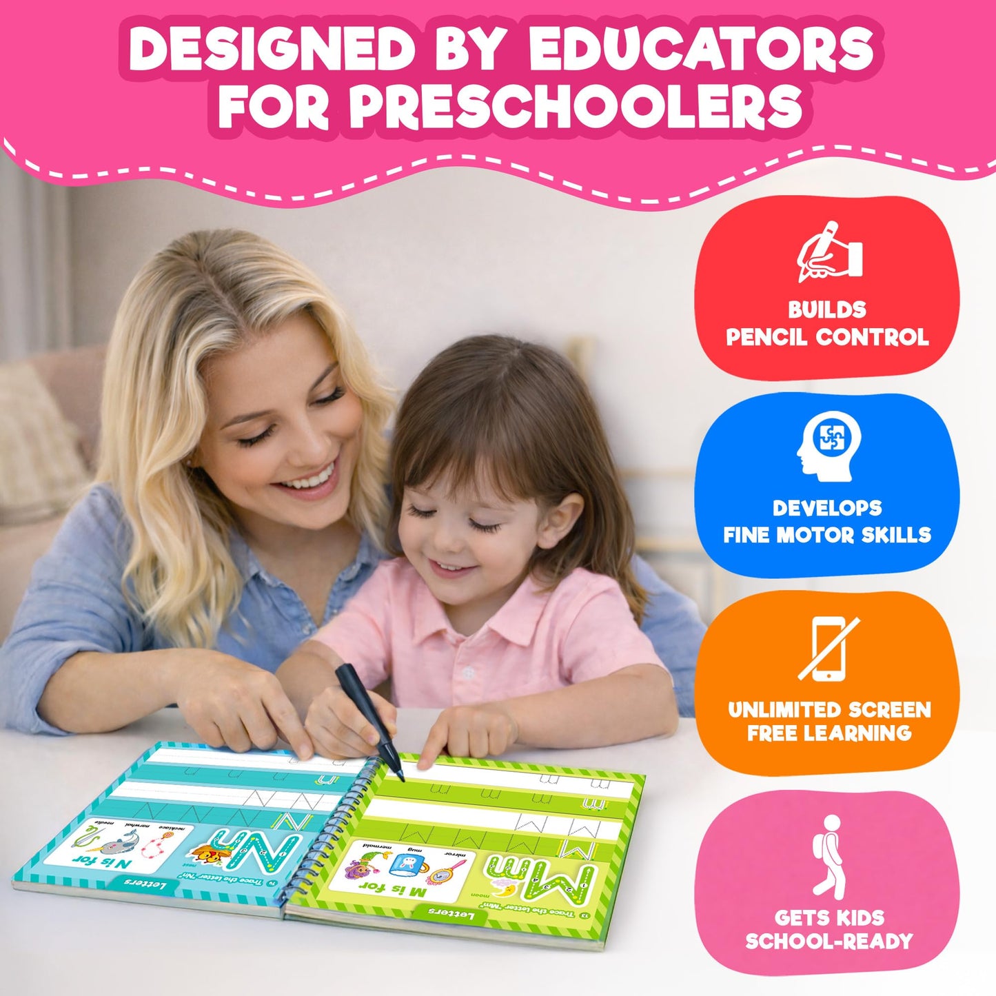 Doctor Jupiter Preschool Tracing Books for Toddlers, 3+ Year Old Kids |Learning Activity Books, Unicorn & Princess Educational Toys, 100+ Wipe Clean Preschool & Kindergarten Activities