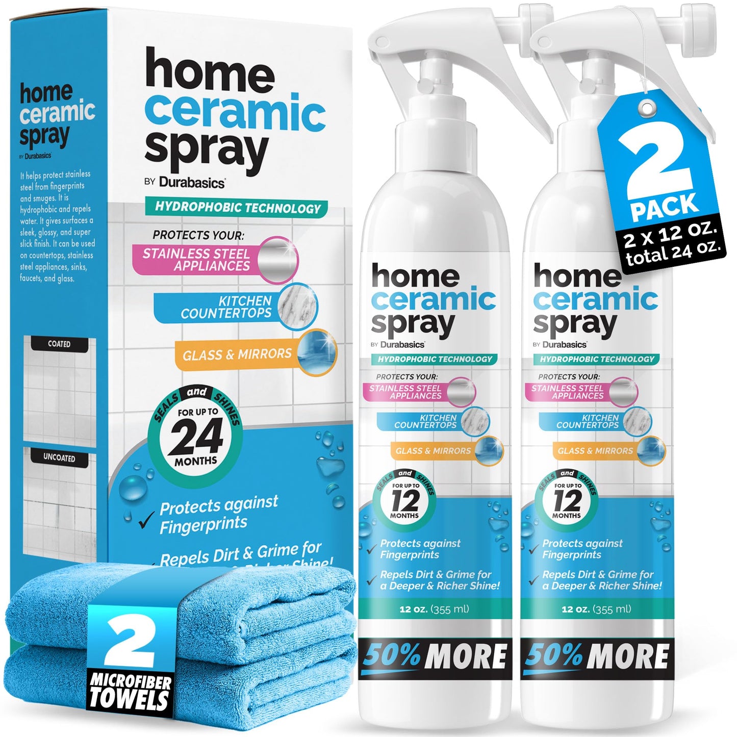 [12 Oz] Home Ceramic Coating Spray Kit - Shine, Seal & Protect Kitchen & Bath Surfaces - High Shine - Repels Stains & Grime Effortlessly - Use on Stainless Steel, Sinks, Countertops, Glass & More
