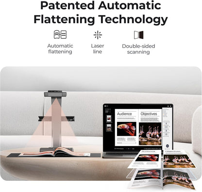 CZUR ET16 Plus Advanced Book & Document Scanner, 2nd Gen Auto-Flatten&Deskew Tech, 16MP Camera, Capture A3, 186 Languages OCR, Convert to PDF/Searchable PDF/Word/Tiff/Excel, Run On Windows&MacOS