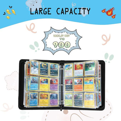 9 Pocket Card Binder,Trading Card Binder 900 Pockets,Card Collection Albums Holder,50 Removable Sleeves,Double Sided Pocket,with Zip and Portable Strap,for TCG Game Sport Collectible Cards