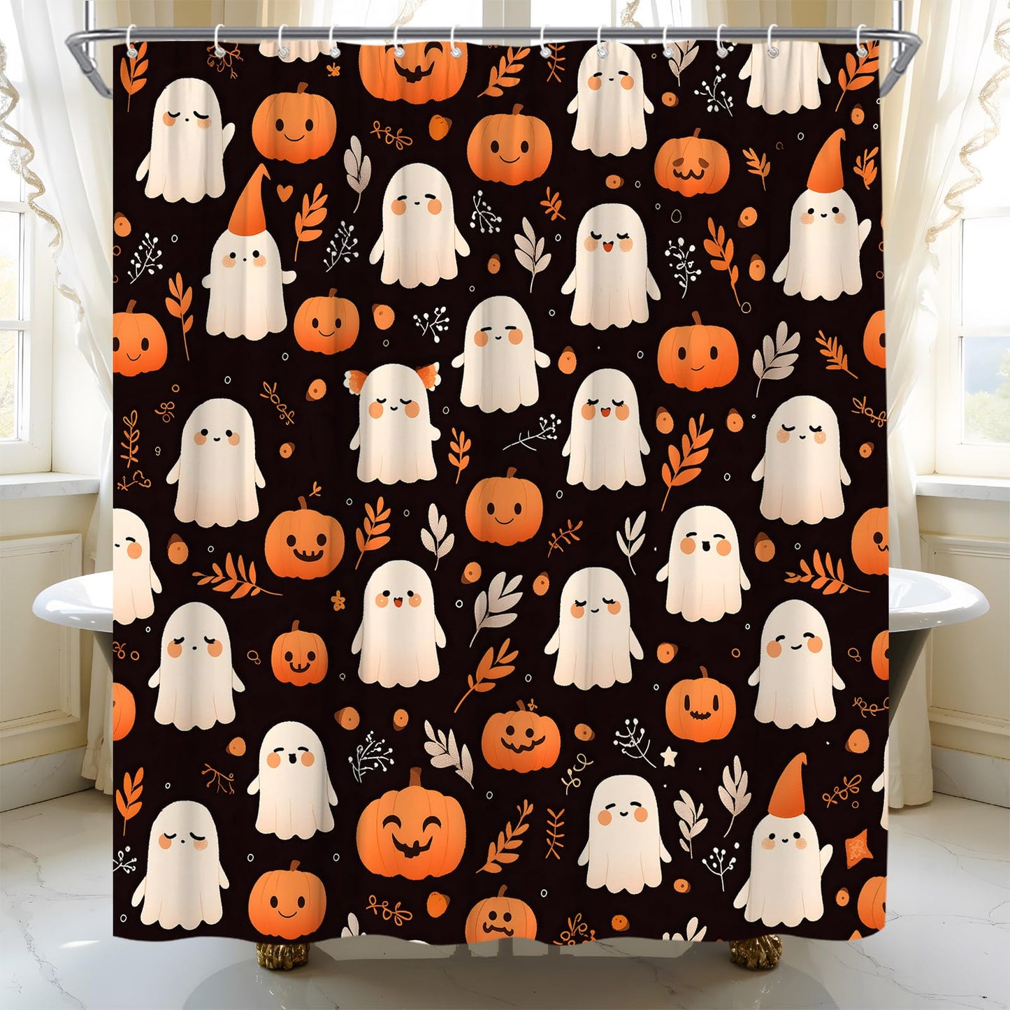 ASVEAS Halloween Ghost Cute Pumpkin Shower Curtain for Bathroom, 70x70 Inch
