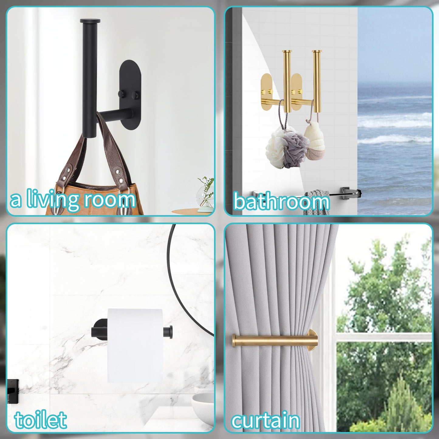 Yagoo 4 Pcs Adhesive Curtain Holdbacks，Screw-in Curtain Tie Backs Curtain Holders Tiebacks Curtain Hooks for Wall Mounted Curtain Pull Backs for Home Decor Drapes (4, Black)