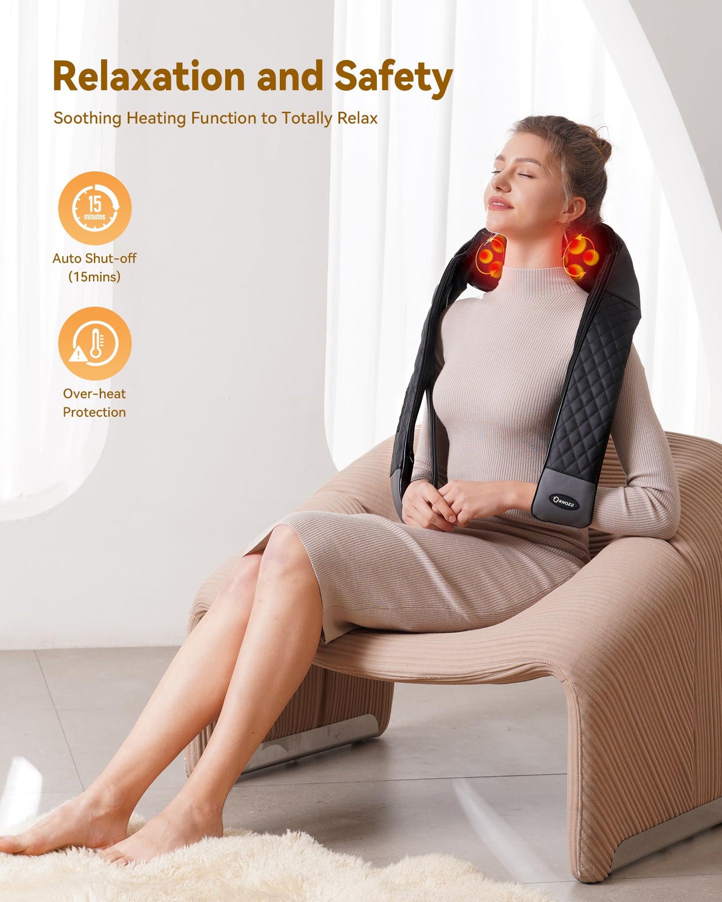 KNQZE Shiatsu Neck and Back Massager with Heat, Neck and Shoulder Massager, 4D Deep Tissue Kneading Massage Pillow for Shoulder, Back, Leg Muscle Pain Relief, Gifts for Mom Woman, Not Cordless