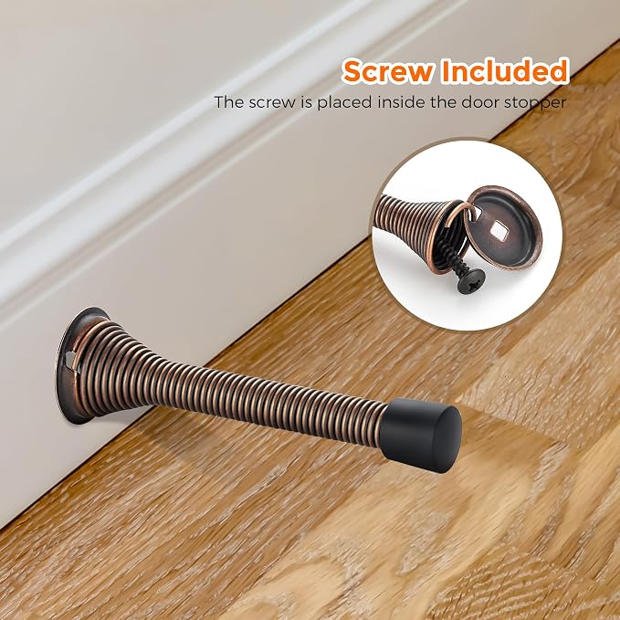 Ravinte Door Stoppers, 48 Pack Spring Door Stops with Rubber Bumper, Oil Rubbed Bronze Door Stoppers for Bottom of Door