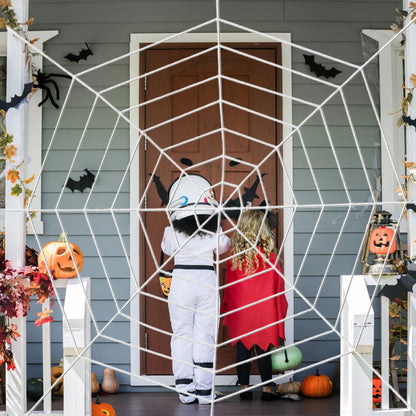 Vavious Spider Web Decoration 4.9ft Stretch Spiderweb Halloween Decorations Giant Round Spider Webs with Realistic String Rope Scary Haunted House Outdoor Wall & Yard Decor White 4pcs