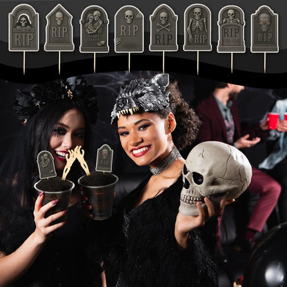 Honeydak 48 Set DIY Halloween Dirt Cups for Party Halloween Skeleton Hand Decorations Graveyard Tombstone Cake Toppers with Horror Zombie Hands Plastic Dessert Cups for Ghost Party(9 oz,Zombie Hands)