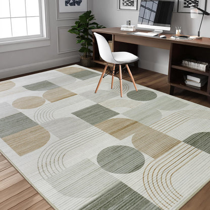 QDUIDU Large Machine Washable 8x10 Area Rug, Soft Modern Geometric Abstract Beige Rugs for Bedroom Living Room, Non-Shedding Faux Wool Indoor Throw Floor Carpet for Office Entryway Dining Room Decor