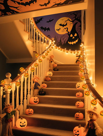 8.5Ft Halloween Pumpkin Lantern String Lights Outdoor, Orange Halloween Decorations String Lights with 10 Mini Jack O Lanterns Lights, Plug in Pumpkin Lantern Lights for Indoor Party Patio Garden