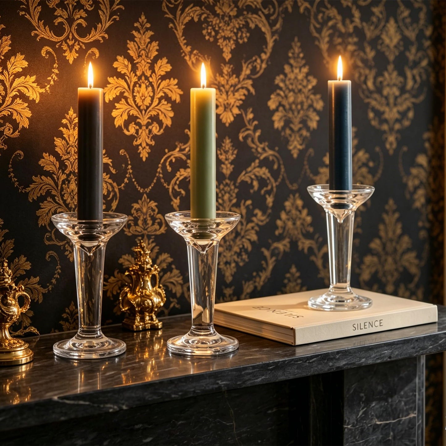 Hosley Classic Glass Taper Candle Holders Elegant Decorative Candle Stands 5" High Set of 3