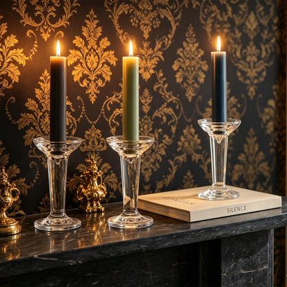 Hosley Classic Glass Taper Candle Holders Elegant Decorative Candle Stands 5" High Set of 3
