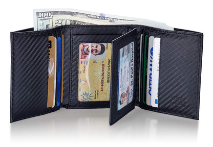 Stealth Mode Trifold Wallet for Men RFID Blocking – Genuine Napa Leather Extra Capacity Mens Wallet, 11 Card Slots, 3 ID Windows, Flip Out ID Holder, Large Tri Fold Leather Wallet for Men - Gift Ready
