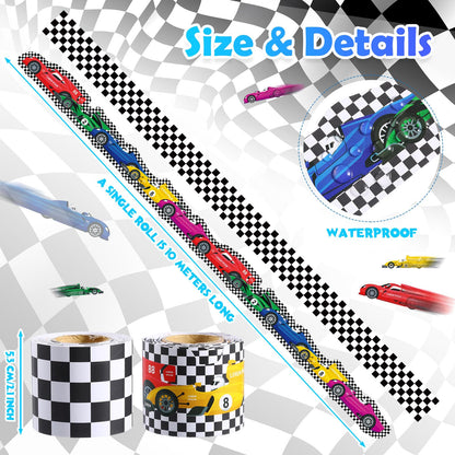 Trandraft 2 Rolls 65.6ft Racing Car Board Borders Decorations Checkerboard Bulletin Board Strips Racing Classroom Decor Back to School Bulletin Trim Borders for Home Office