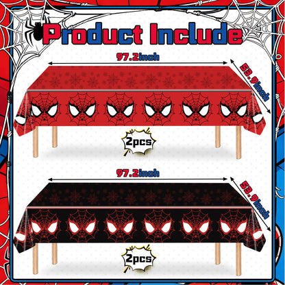 WPDISCZ 4Pcs Spider Birthday Decorations Tablecloths, 54" x 108" Spider Table Cloth Disposable Rectangle Plastic Table Cover for Birthday Party Supplies