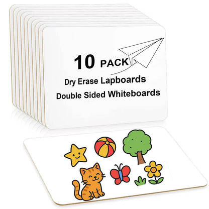 10 Sets Double Sided Small Whiteboard Dry Erase Boards 9" x12'' Mini Dry Erase Lap Boards with Markers Erasers Pen Holders Personal Whiteboards for Students Classroom Teacher