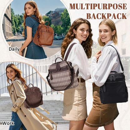 VX VONXURY Backpack Purse for Women, PU Leather Fashion Convertible Backpack Shoulder Bag Ladies Rucksack In 2 Ways To Carry Brown