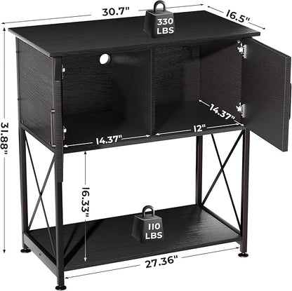 Herture 20-29 Gallon Aquarium Stand Metal Frame Fish Tank Stand with Cabinet Storage, for 20 Gallon Long Aquarium,30.7" L*16.5" W Tabletop,330LBS Capacity Black PG01YGB