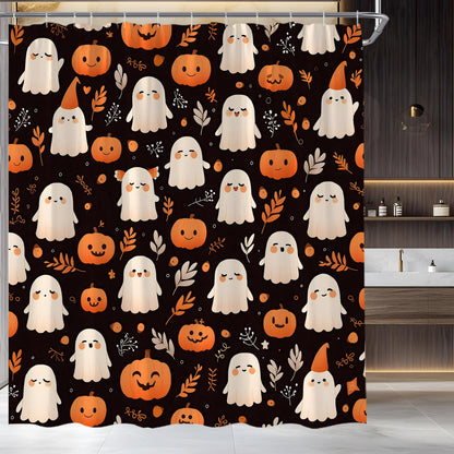 ASVEAS Halloween Ghost Cute Pumpkin Shower Curtain for Bathroom, 70x70 Inch