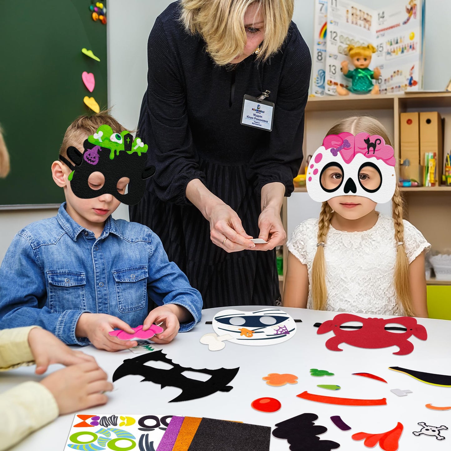 80UncleKimby 30PCS Halloween Crafts in Bulk - Felt Face Masks DIY Arts Kit, Hallowmas Party Favors Classroom Activities Supplies