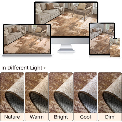 Kelarea Living Room Rug, 4x6 Rug Modern Abstract Washable Rugs Brown Foldable Faux Wool Vintage Carpets, Non Slip Rug for Bedroom, Dining Room, College Dorm, Kids Playroom, Home Office