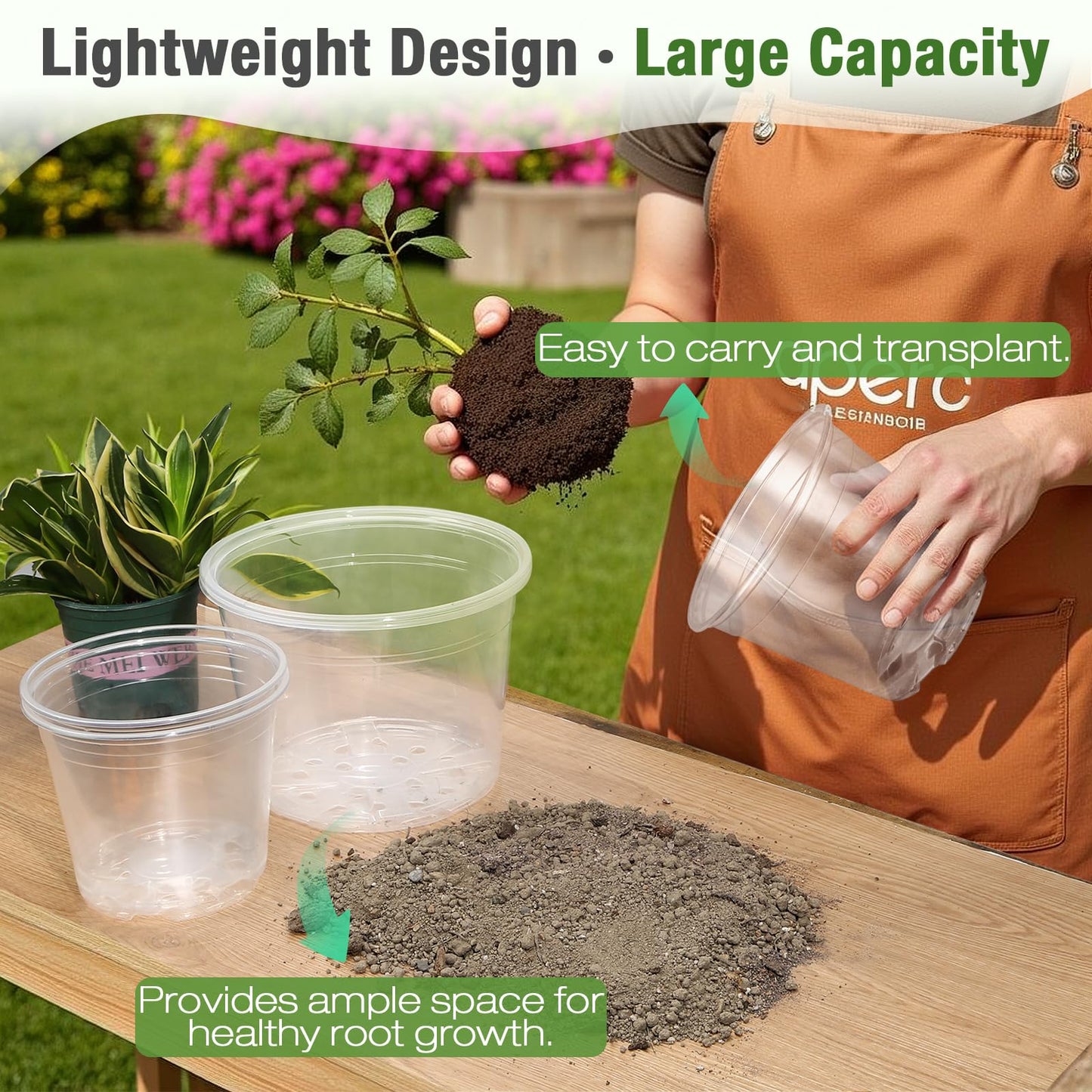FUOAUYK 7/8/10 Inch Large Clear Nursery Pots with Drainage, 9 Pack Plastic Pots for Plants, Clear Plant Seedling Pots for Indoor & Outdoor Gardening (7 8 10 inch)