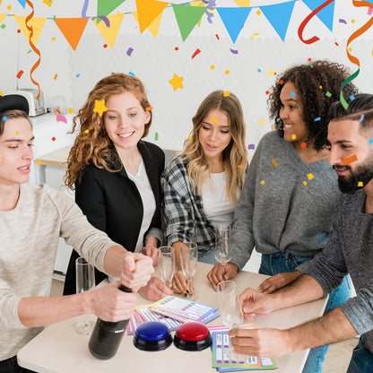 Soulchen Birthday Friendly Feud Game Set Birthday Party Game Trivia Quiz with Cards and 2 Buzzer for Family Home Games Activities Party Supplies, Battery Not Included
