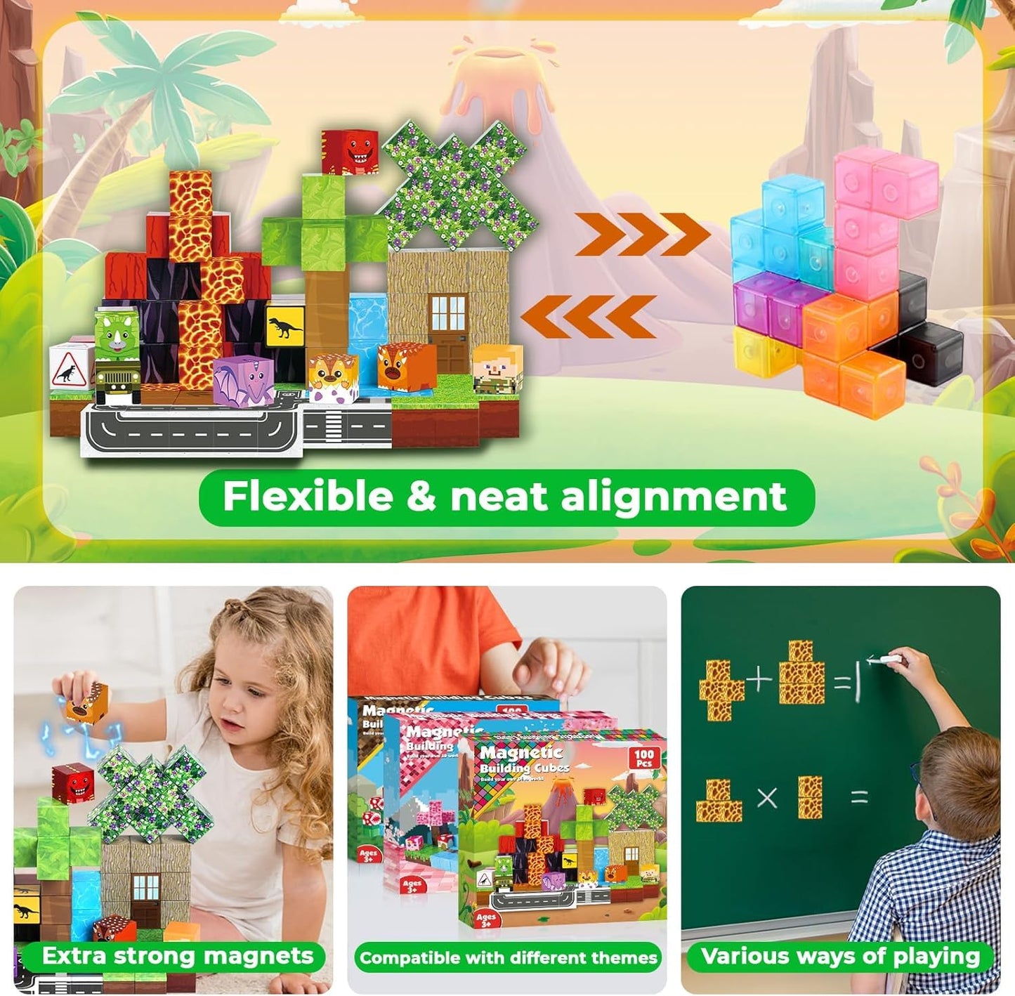 Magnetic Blocks - 100PCS Magnetic Building Blocks, Stacking Magnets for Kids, STEM Learning for Kid, Magnetic Blocks for Kids Ages 4 5 6 7 8 9, Birthday Gifts for 3-10 Years Old Boys Girls