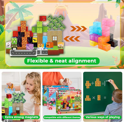 Magnetic Blocks - 100PCS Magnetic Building Blocks, Stacking Magnets for Kids, STEM Learning for Kid, Magnetic Blocks for Kids Ages 4 5 6 7 8 9, Birthday Gifts for 3-10 Years Old Boys Girls