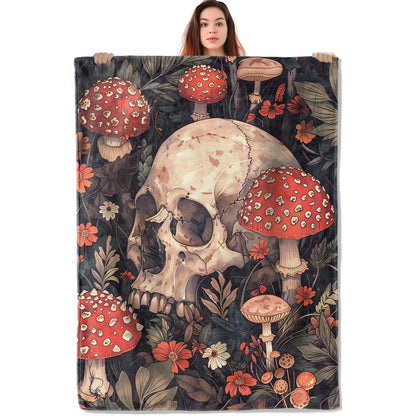 TZLXRVC Skull Mushroom Forest Throw Blanket, Warm Flannel Blankets Dark Botanical with Flower, Goth Halloween Decor and Gifts, Soft Cozy Throws, 50"X60" for Bedroom Couch Travel Office