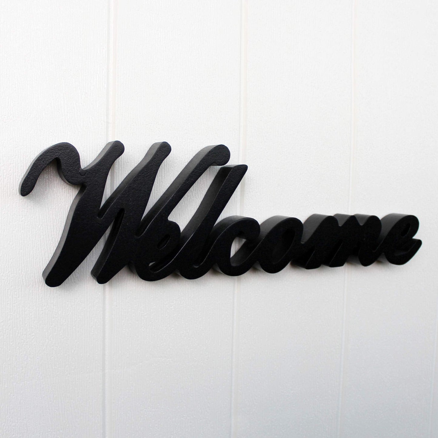 CVHOMEDECO. Matt Black Wooden Words Sign Free Standing "Welcome" Desk/Table/Shelf/Home Wall/Office Decoration Art, 14-1/2 x 4-1/4 x 1 Inch