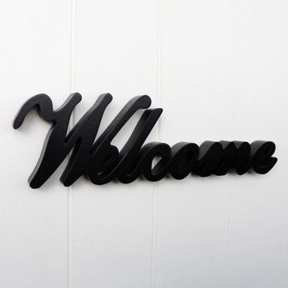 CVHOMEDECO. Matt Black Wooden Words Sign Free Standing "Welcome" Desk/Table/Shelf/Home Wall/Office Decoration Art, 14-1/2 x 4-1/4 x 1 Inch