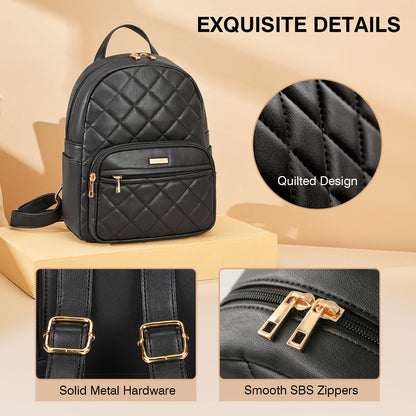 Marvolia Mini Backpack for Women - Vegan Leather Small Backpack Fashion Backpack Purse for Travel Work Shopping - Black