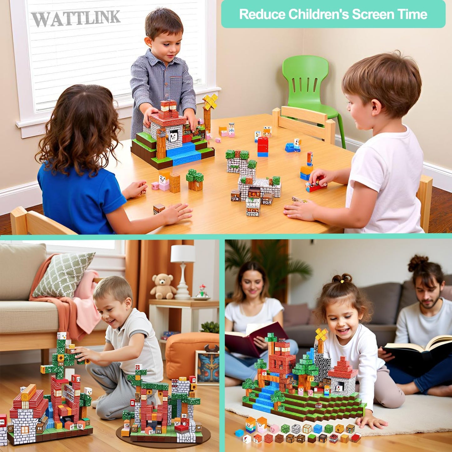 Wattlink Magnetic Building Blocks Set, 150 Pieces Educational Construction Cubes with Magnets, 3D Building Toys for Ages 3+, Compatible with Multiple Themes