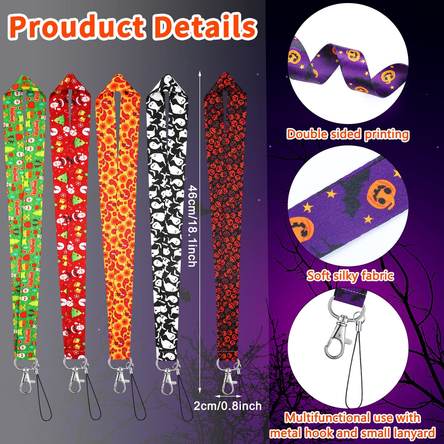 Kingdder 18 Pcs Halloween Christmas Lanyards for ID Badges Fall Thanksgiving Name Badge Lanyard with Swivel Hook Lobster Claw Holiday Office School Supplies