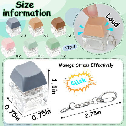 12 PCS Morandi Keyboard Fidget Toy for Kis Adult, Fidget Keychain Keyboard Decompression Button Finger Clicker Toys, Button Stress Relief Fidget Gifts Birthday Party Favors Goodie Bag Fillers