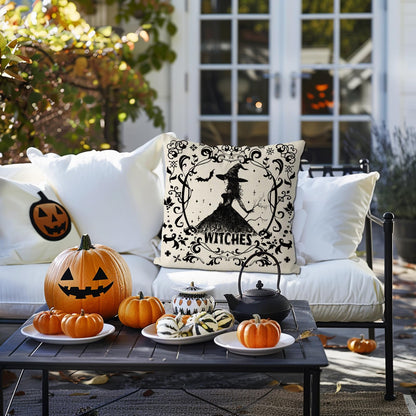 GAGEC Halloween Pillow Covers 18x18 Inch Set of 4 Ghost Witches Gothic Throw Pillow Covers Pumpkin Butterfly Spooky Farmhouse Pillowcase Couch Cushion Case for Home Sofa Living Room Decor