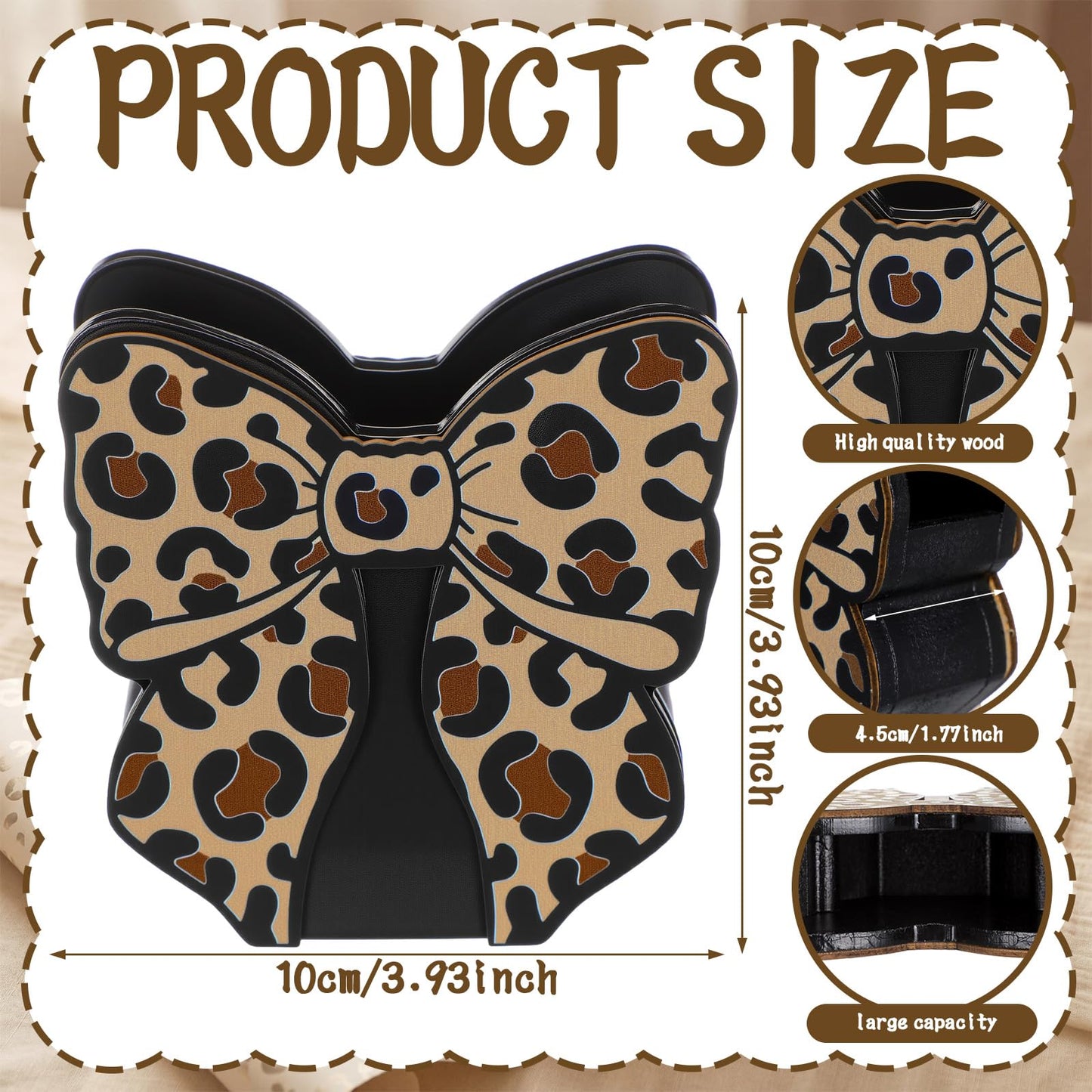Tenceur Leopard Print Bow Holder for Desk Large Capacity Bow Wooden Pencil Holder Coquette Supplies Desk Organizer Cute Teacher Office Decor Makeup Brush Holders Back to School Gift for Girls Women