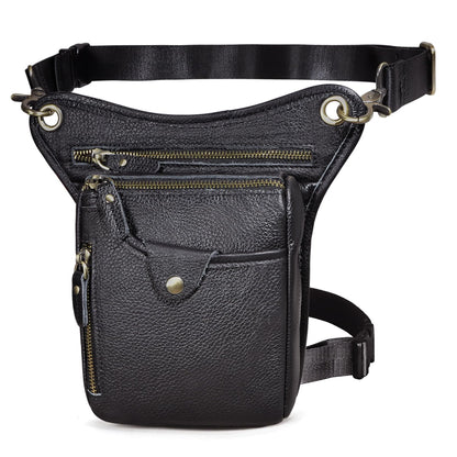 Le'aokuu Mens Genuine Leather Outdoor Sporting Hicking Waist Hip Pack Messenger Shoulder Drop Leg Thigh Bag Pouches For Women (211-5 01 Black)