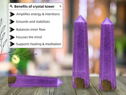 Amazing Gemstone Stichtite Crystal Towers - Natural Healing Crystal Point Obelisk for Reiki Healing and Crystal Grid (3" to 4" INCH)
