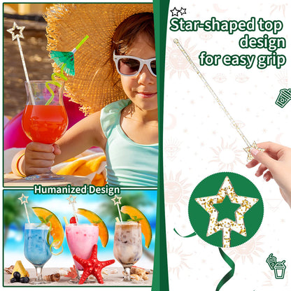 Zubebe 240 Pcs Cocktail Swizzle Sticks Plastic Drink Stirrers Glitter Star Top Stir Disposable Cocktail Coffee Drink Sticks Crystal Cake Pops, 7.28 Inch(Gold)