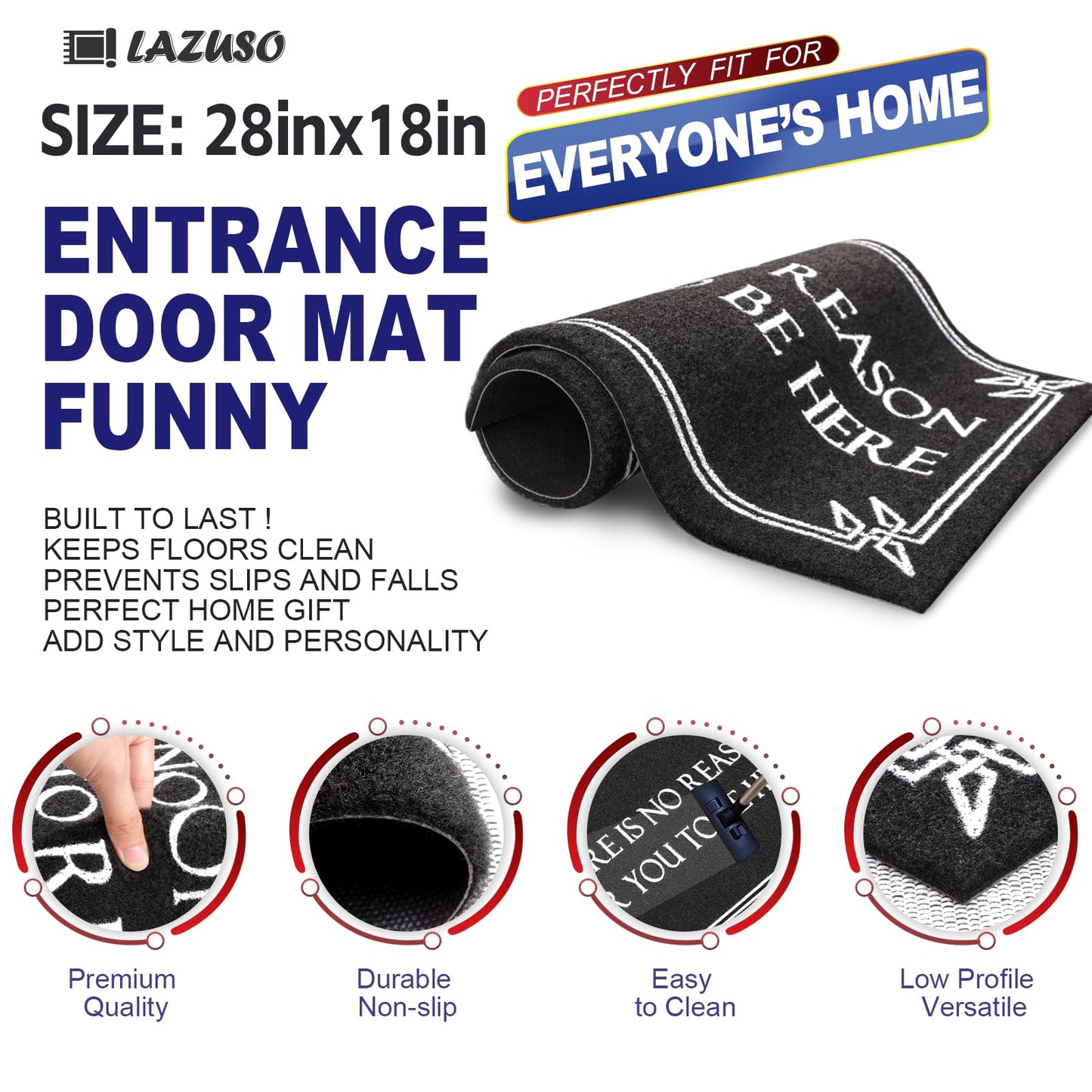 Door Mat Outdoor Indoor Welcome Black Doormats Funny There is No Reason Front Door Mats with Non-Slip Rubber for Entryway Balcony